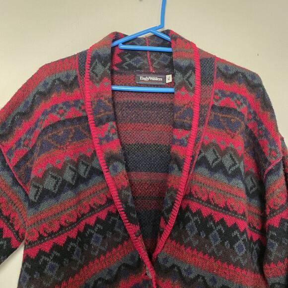 Vintage Aztec Southwestern Wool Cardigan Jacket Womens XL Button Up Boho Retro - Picture 2 of 10